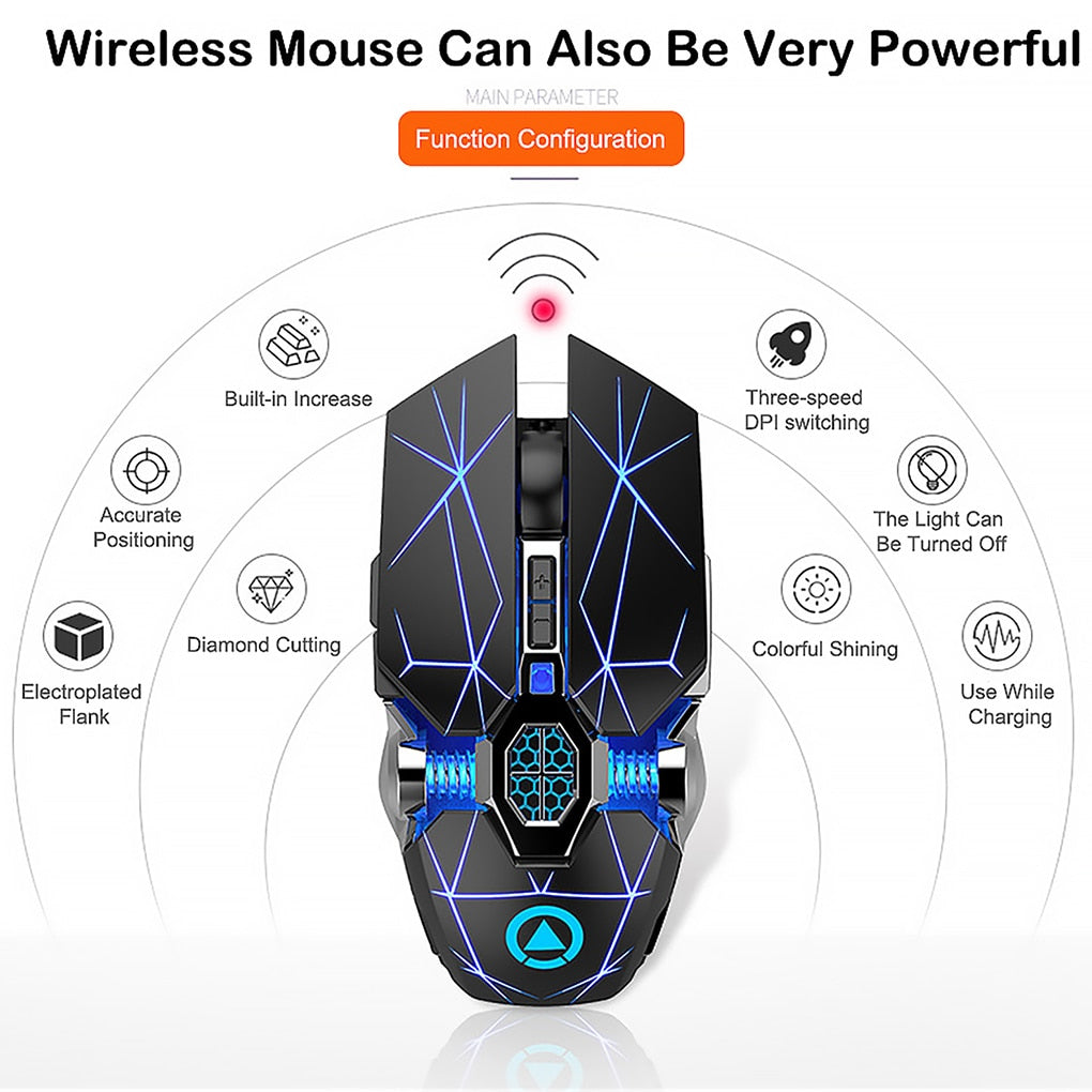 Silver Eagle A7 Wireless Gaming Mouse | 1600 DPI | 7-Colour RGB | Rechargeable | Silent | Black & White