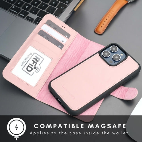 Leather MagSafe Wallet Case for iPhone 16 Pro – Full-Grain with RFID Blocking
