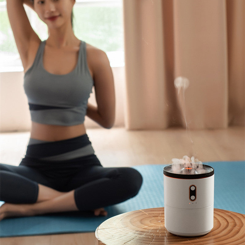 Volcanic Flame Aromatherapy Humidifier & Essential Oil Diffuser | USB | Dual Mist | 2–8hr Timer | Night Light | White