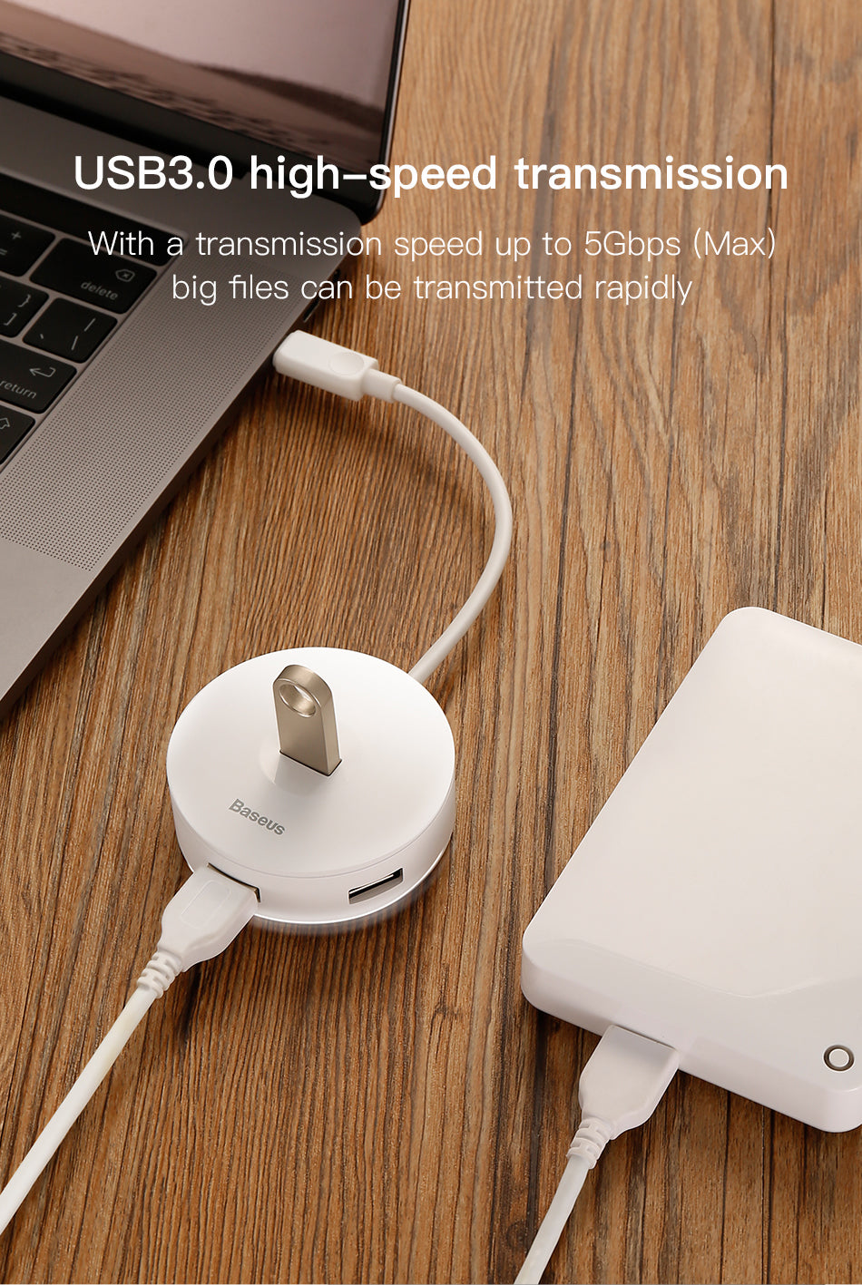 USB 3.0 Hub Adapter | 5Gbps, USB-A & USB-C, Micro USB Power, Compact Round Design | Black & White