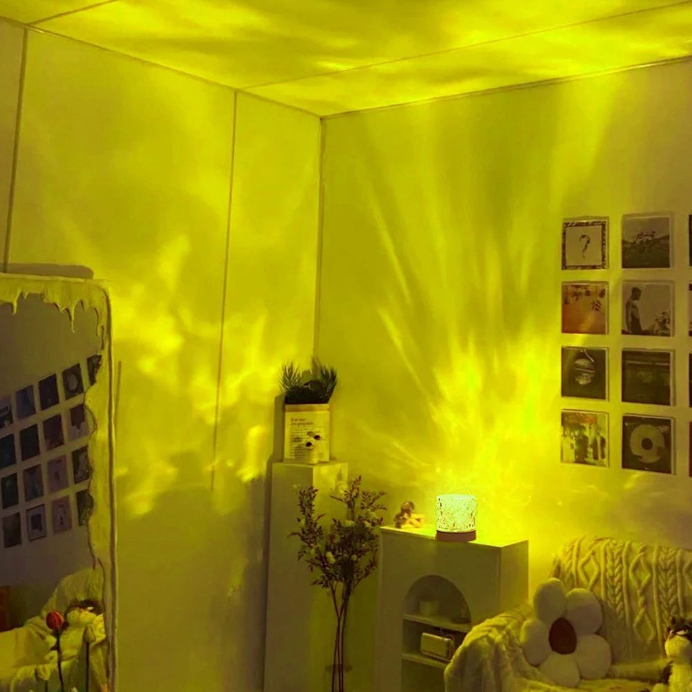Water Ripple Crystal Atmosphere Lamp | Acrylic | USB Rechargeable | Touch & Remote Control | 40,000hr LED | Dynamic Ripple Projection | RGB 16-Colour & Tricolor | Bedroom, Dining & Outdoor