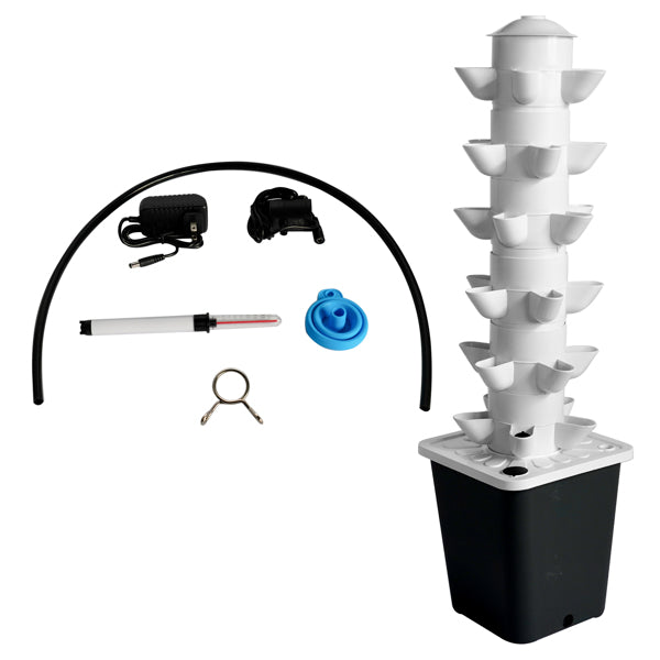 30-Plant Vertical Tower Hydroponic Growing System | Auto Watering, Water Pump, Indoor & Outdoor, Black & White
