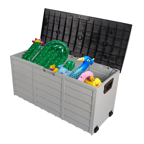 260L Outdoor Garden Storage Box with Wheels | 75 Gal, UV-Resistant, Lockable, Weatherproof, Black & Grey