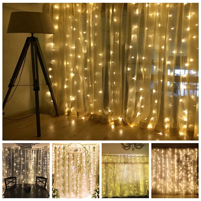 LED Curtain Fairy Lights | 3×3m | 304 LEDs | Remote Control | EU 220V & US 110V | Blue, Warm White, White & Colourful