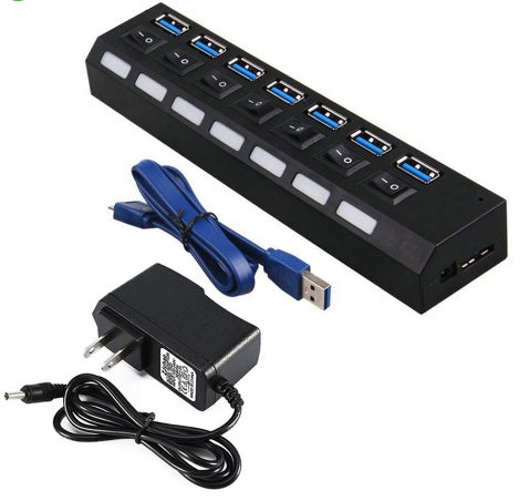 7-Port USB 3.0 Powered Hub | 5Gbps SuperSpeed | Per-Port LED | Overload Protection | US/EU Plug