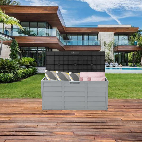 260L Outdoor Garden Storage Box with Wheels | 75 Gal, UV-Resistant, Lockable, Weatherproof, Black & Grey