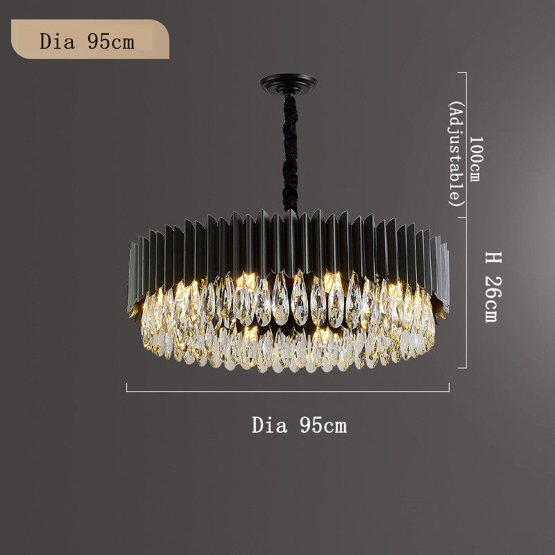 Modern Black Iron & K9 Crystal LED Chandelier | Tricolor Dimming, 7 Sizes, Round & Oval, 111-240V