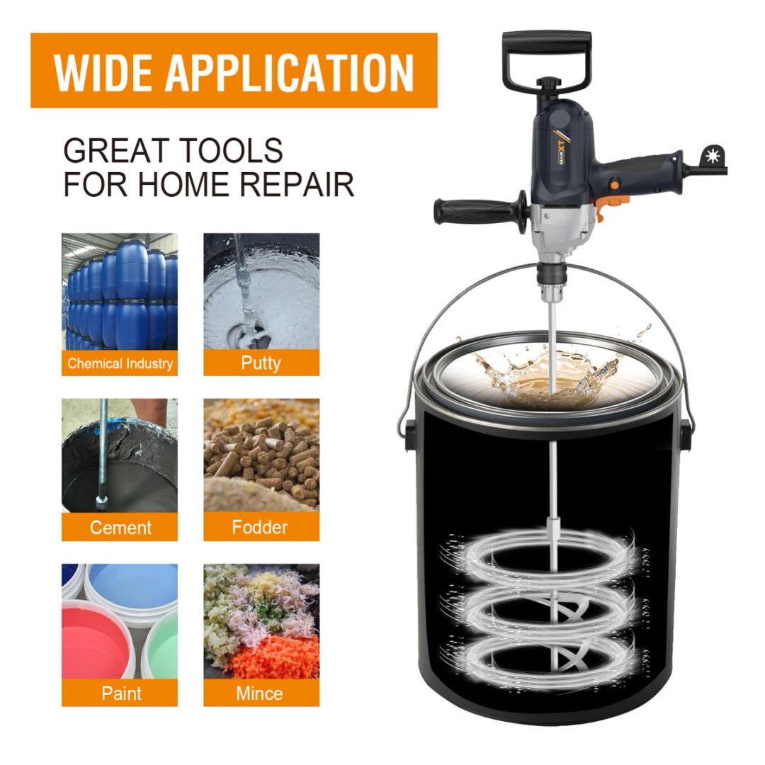 MAXXT 1050W Electric Corded Drill Mixer | 9A Motor, 0-600 RPM, 1/2" Chuck, Cement, Mud & Paint Mixer