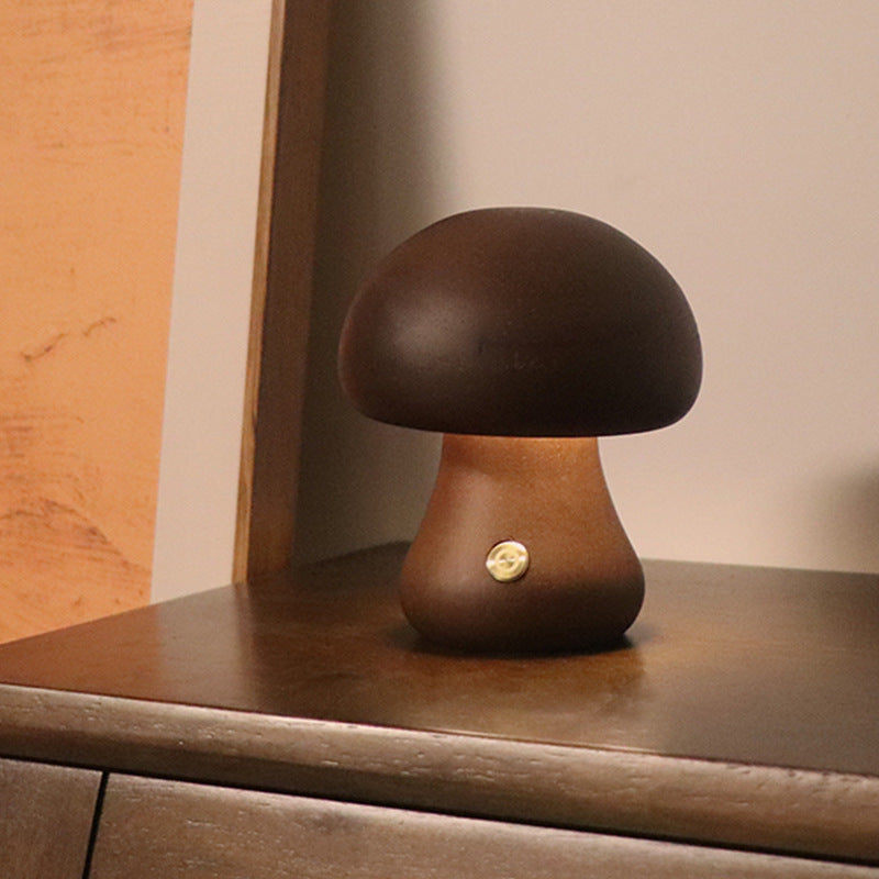 Wooden Mushroom LED Night Light | 2.4W | Touch Switch | 165×100mm | Beech & Walnut | 4 Styles | Bedroom, Kids Room & Home Decor