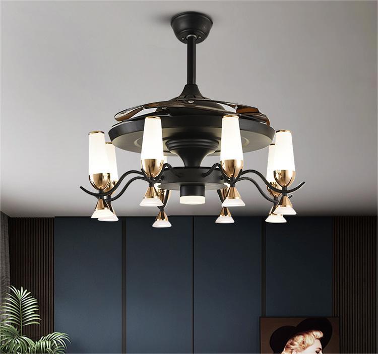 72" All-Copper Motor 8-Head LED Ceiling Fan Chandelier | Tricolor 72W+12W, Remote & Wall Switch, Black & White