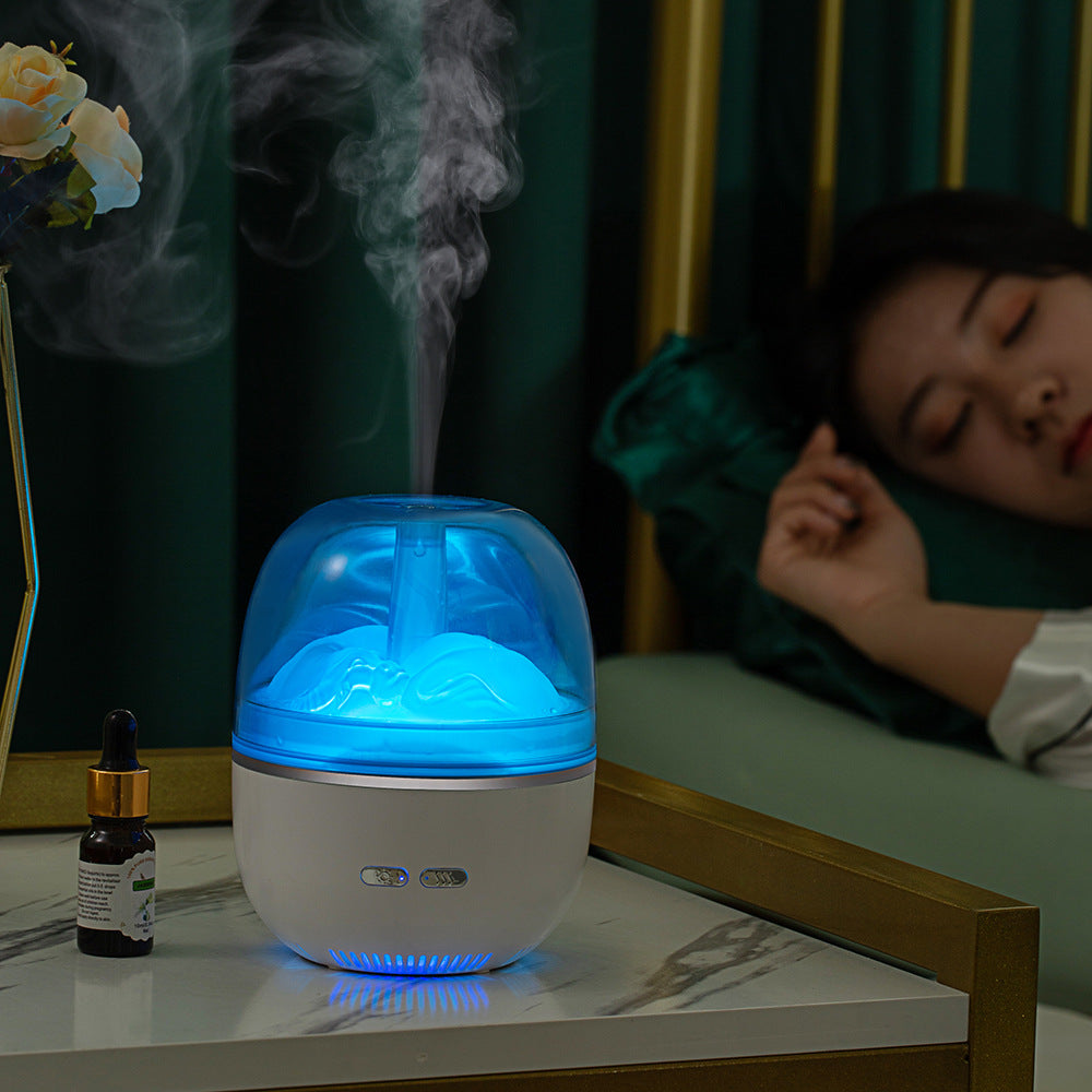 Creative Ultrasonic Aromatherapy Humidifier | Colourful Gradient Light | Nanometre Fog | 8hr Timer | USB | 120×120×151mm | Green & White