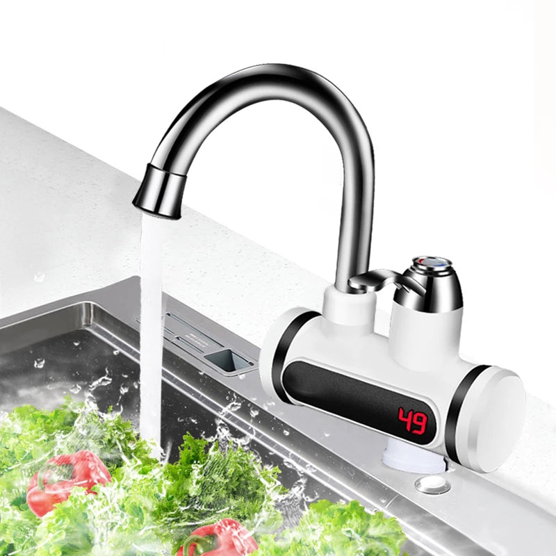 Instant Electric Water Heater Tap | 3000W | 10L | Digital Temperature Display | Water-Electric Separation | EU & US Plug | White