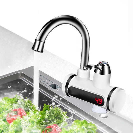 Instant Electric Water Heater Tap | 3000W | 10L | Digital Temperature Display | Water-Electric Separation | EU & US Plug | White