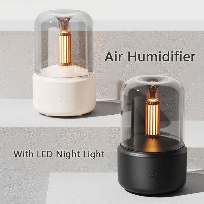Candlelight Aroma Diffuser & Humidifier | 120ml | 8–12hr | USB | <36dB | Auto Shut-Off | Simulated Flame LED | No Filter | Beige, Black & Pink | Bedroom & Office