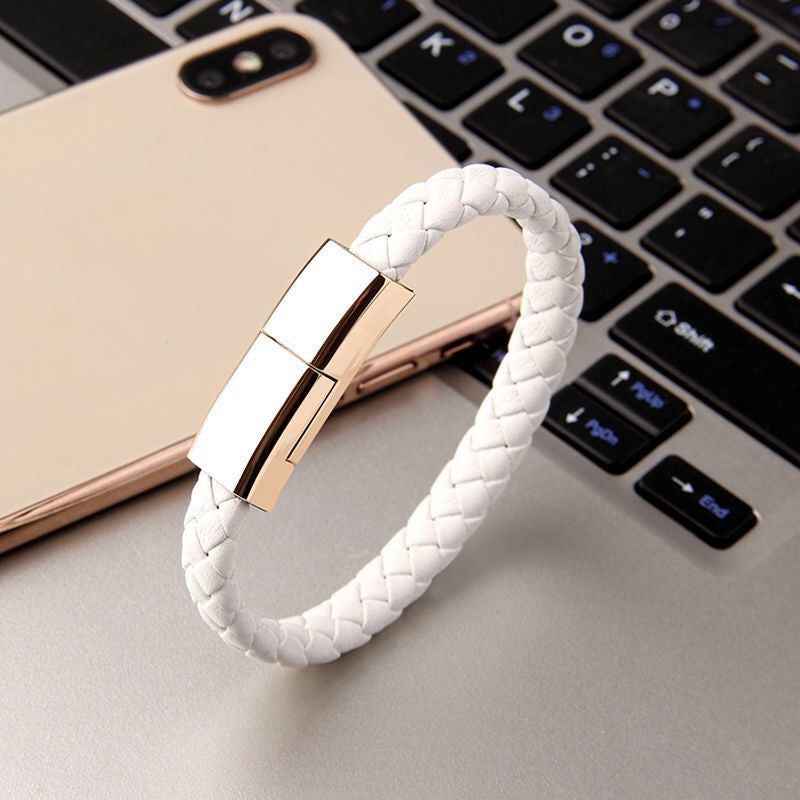 Leather Bracelet Charging Cable – USB-C, Lightning & Micro USB | Black, Brown & White | 20cm & 22.5cm