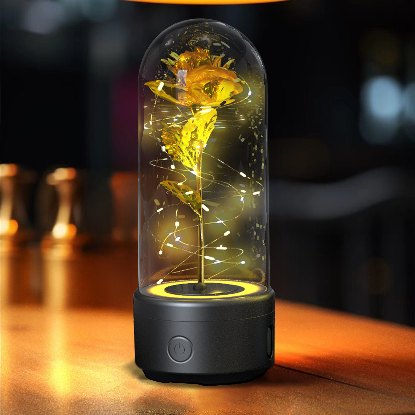 2-in-1 Eternal Rose LED Light & Bluetooth Speaker | Glass Dome | Handmade Preserved Flower | Copper Wire LED | HD Sound | Black & White Base | 5 Flower Colours | Valentine's & Gift