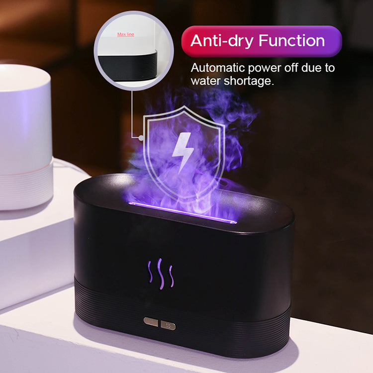 RGB Flame Ultrasonic Aromatherapy Humidifier & Essential Oil Diffuser | 7 Colours | 180ml | 9–12hr | USB | Black & White