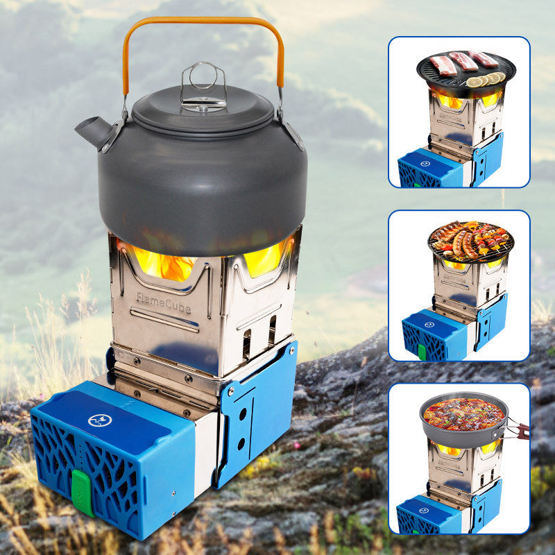 Portable Firewood Camping Stove with USB Power Generator | 4-Min Boil, Serves 3-5, PSE Certified, Blue