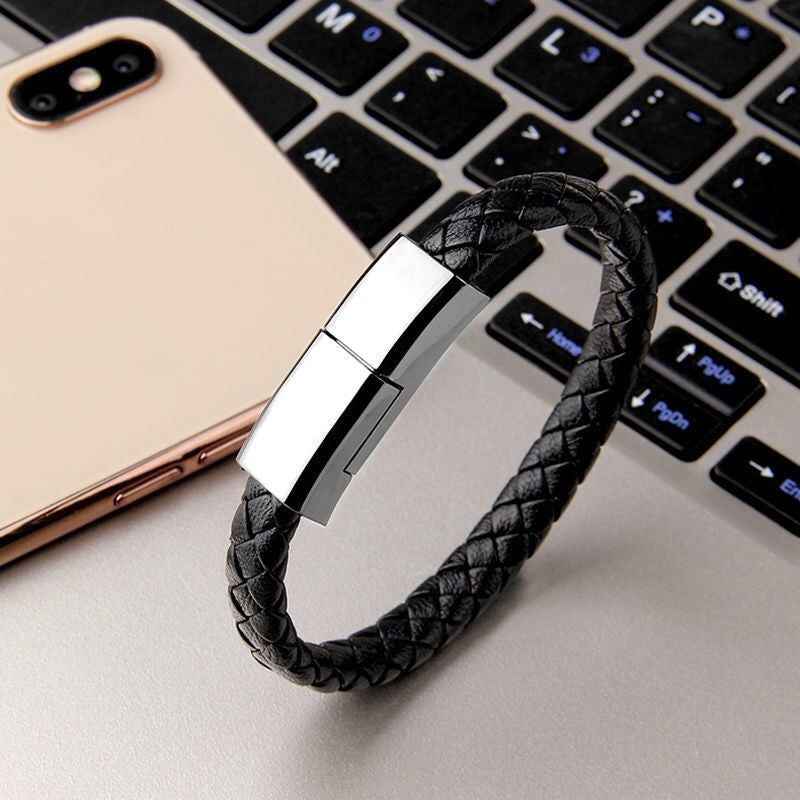 Leather Bracelet Charging Cable – USB-C, Lightning & Micro USB | Black, Brown & White | 20cm & 22.5cm