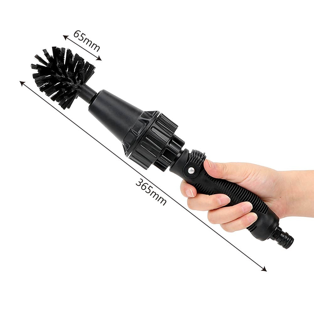 Water-Driven Rotating Cleaning Brush | No Battery | Hose & Pressure Washer Compatible | All Parts Removable | Car Tyres, BBQ, Furniture & More | Black | 1pc & 2pc