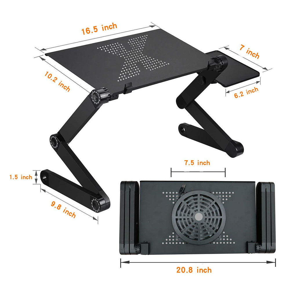 Adjustable Laptop Stand Desk with Cooling Fan & Mouse Pad | Aluminum-Magnesium, 360° Foldable | Ergonomic | Black & Red