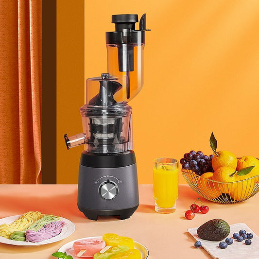 Wide-Mouth Slow Juicer with Multi-Function Separator | 90mm Feed, 600ml, Mechanical Knob, US Plug, Grey