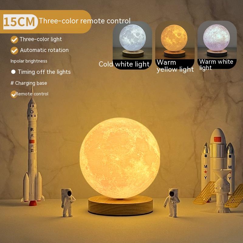 3D Rotating Moon Lamp | PLA + Oak Base | Remote & Touch Control | 3 Colour Modes | 360° Rotation | USB | 12cm, 15cm & 18cm | Home, Bedroom & Gift