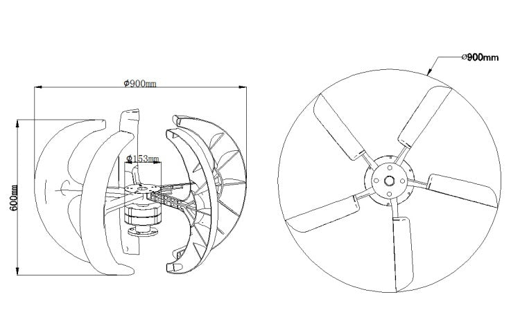 300W Lantern-Style Mini Wind Turbine Generator | 12V/24V, 5-Blade, 0.9m, Off-Grid Power (Red & White)