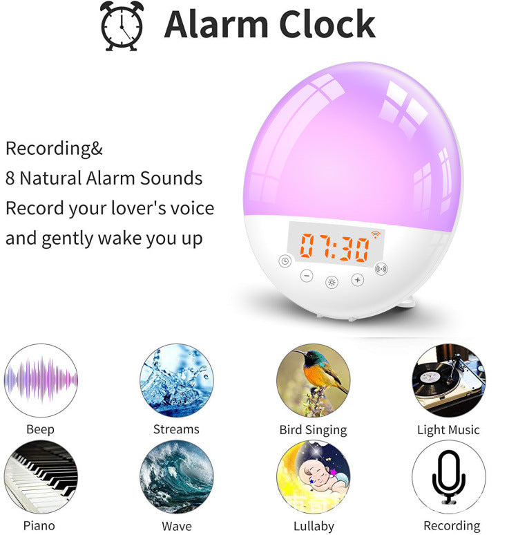 Smart WiFi Sunrise Wake-Up Light Alarm Clock | Tuya App & Voice Control | 30-Level Brightness | RGB Mood Light | FM Radio | 10 Alarm Sounds | Snooze | 170×180×110mm | AU, EU & UK