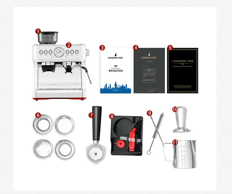 20 BAR Semi-Automatic Espresso Machine | Built-in Grinder, Steam Frother, 2200W, 2.8L, AU/EU/UK/US, White
