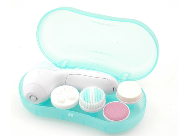 Electric Facial Cleansing Brush & Massager | 2-Speed | 5 Attachments | 2×AA Battery | 130×70×48mm | Exfoliate, Cleanse & Massage | Blue & Pink | 1pc, 2pc & 3pc