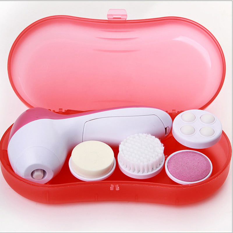 Electric Facial Cleansing Brush & Massager | 2-Speed | 5 Attachments | 2×AA Battery | 130×70×48mm | Exfoliate, Cleanse & Massage | Blue & Pink | 1pc, 2pc & 3pc