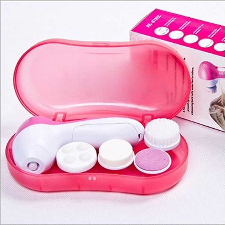 Electric Facial Cleansing Brush & Massager | 2-Speed | 5 Attachments | 2×AA Battery | 130×70×48mm | Exfoliate, Cleanse & Massage | Blue & Pink | 1pc, 2pc & 3pc