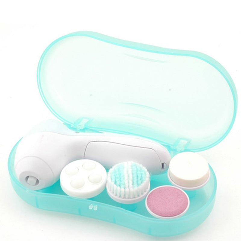Electric Facial Cleansing Brush & Massager | 2-Speed | 5 Attachments | 2×AA Battery | 130×70×48mm | Exfoliate, Cleanse & Massage | Blue & Pink | 1pc, 2pc & 3pc