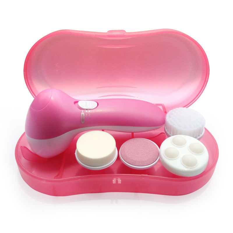 Electric Facial Cleansing Brush & Massager | 2-Speed | 5 Attachments | 2×AA Battery | 130×70×48mm | Exfoliate, Cleanse & Massage | Blue & Pink | 1pc, 2pc & 3pc