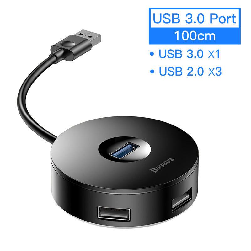 USB 3.0 Hub Adapter | 5Gbps, USB-A & USB-C, Micro USB Power, Compact Round Design | Black & White