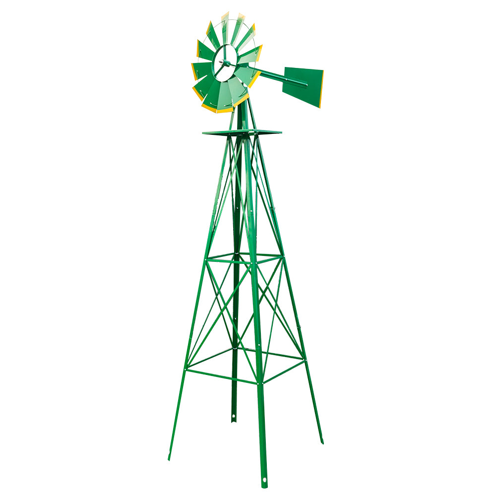 8ft Decorative Garden Windmill | 22" Wind Wheel, Ball Bearing, Weather-Resistant Steel, Green