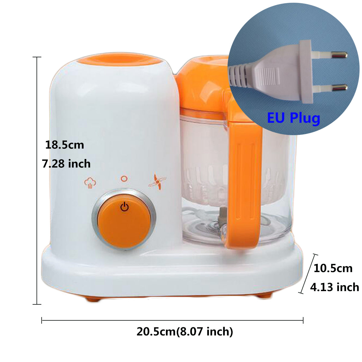 Baby Food Processor Steamer & Blender | 300W Steam | 120W Mix | 190ml | BPA-Free PP | Dishwasher Safe | 23×12.8×20cm | EU & US Plug | Puree, Juice, Milkshake & Ice Crush | Orange