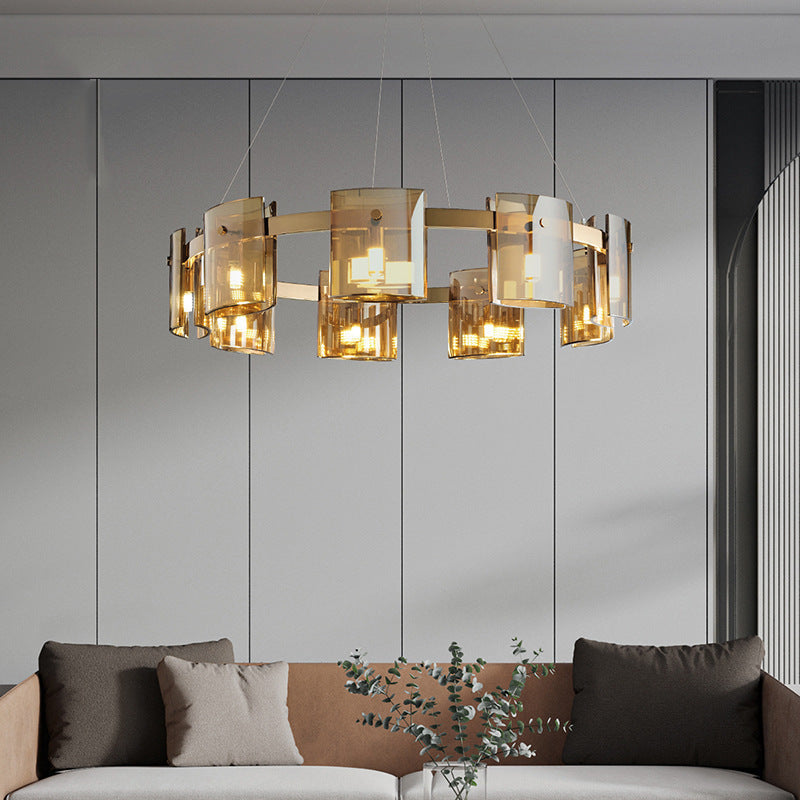 Modern Glass Fish-Shape LED Chandelier | 6 & 9 Heads, Amber & Smoke Grey, Tricolor Dimming, 220V, 10-15㎡