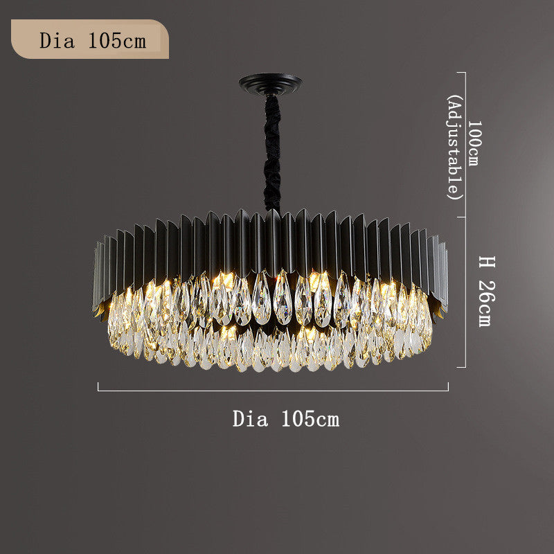 Modern Black Iron & K9 Crystal LED Chandelier | Tricolor Dimming, 7 Sizes, Round & Oval, 111-240V