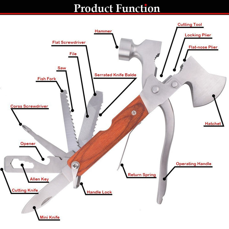 11-in-1 Multi-Tool Pliers Set | Stainless Steel | Pliers, Knife, Saw, Axe, Hammer & More | Folded 16×9×3.5cm | 400g | Oxford Carry Bag | Camping, Outdoor & Home | Brown