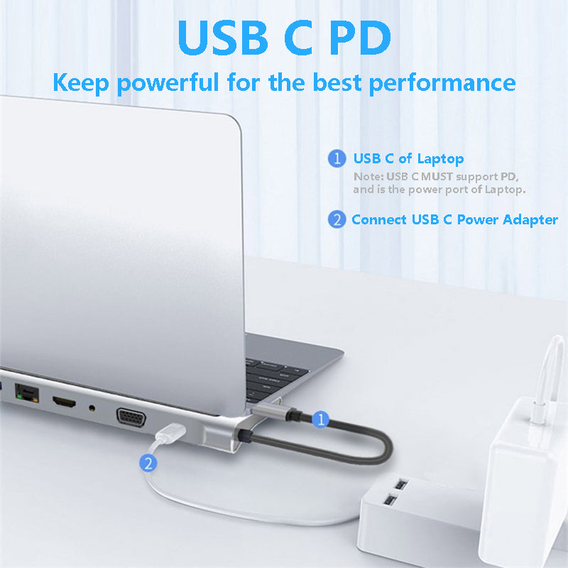 11-in-1 USB 3.0 Laptop Hub & Docking Station | Multi-Port Adapter | No External Power | MacBook, Windows & USB-C Laptops