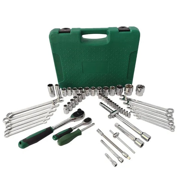61-Piece Mechanics Socket Tool Set | 1/4" & 1/2" Drive, 90-Tooth Ratchet, Chrome Vanadium, Auto Repair