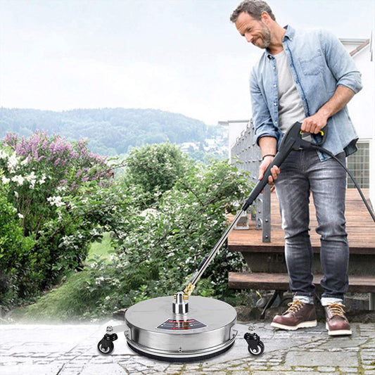 18-Inch 4000PSI High-Pressure Surface Cleaner | 3-Wheel, Brass Nozzle, Stainless Steel, 10m Spray, Floor Washing