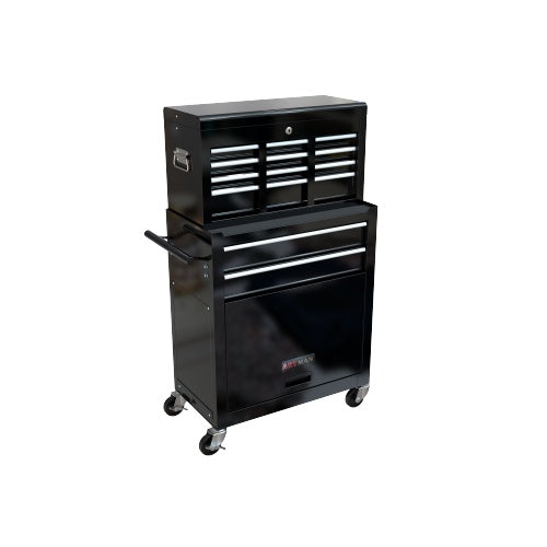 8-Drawer Rolling Tool Chest with Wheels | Central Lock, Ball-Bearing Drawers, Powder-Coated Steel, Black