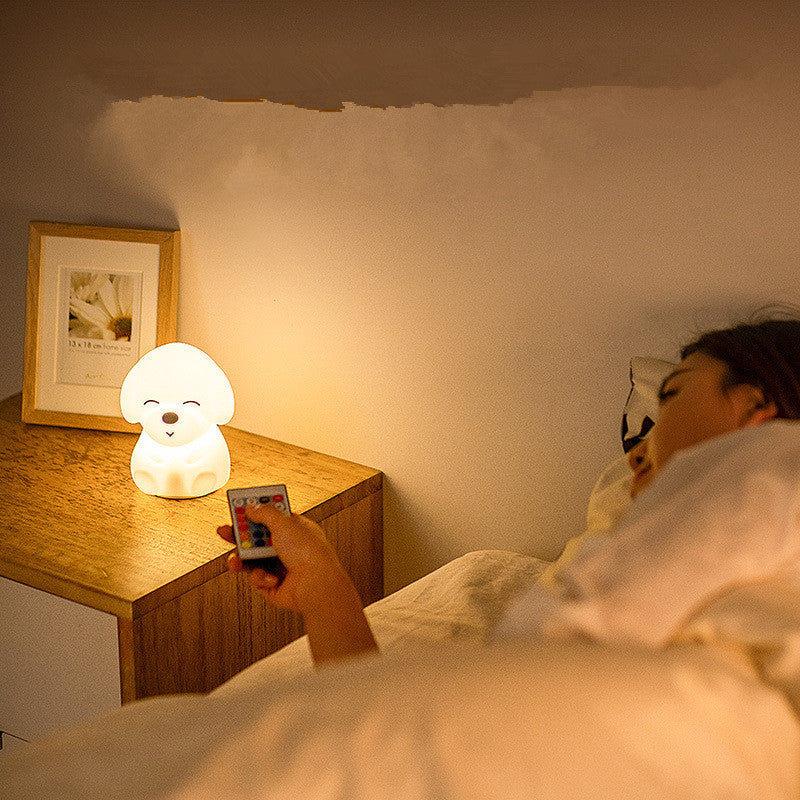Puppy Silicone LED Night Light | Battery Powered | 30,000hr LED | ≤36V | White | Bedroom, Nursery & Kids Room | Cute Animal Night Lamp | Home, Hotel & Office Decor