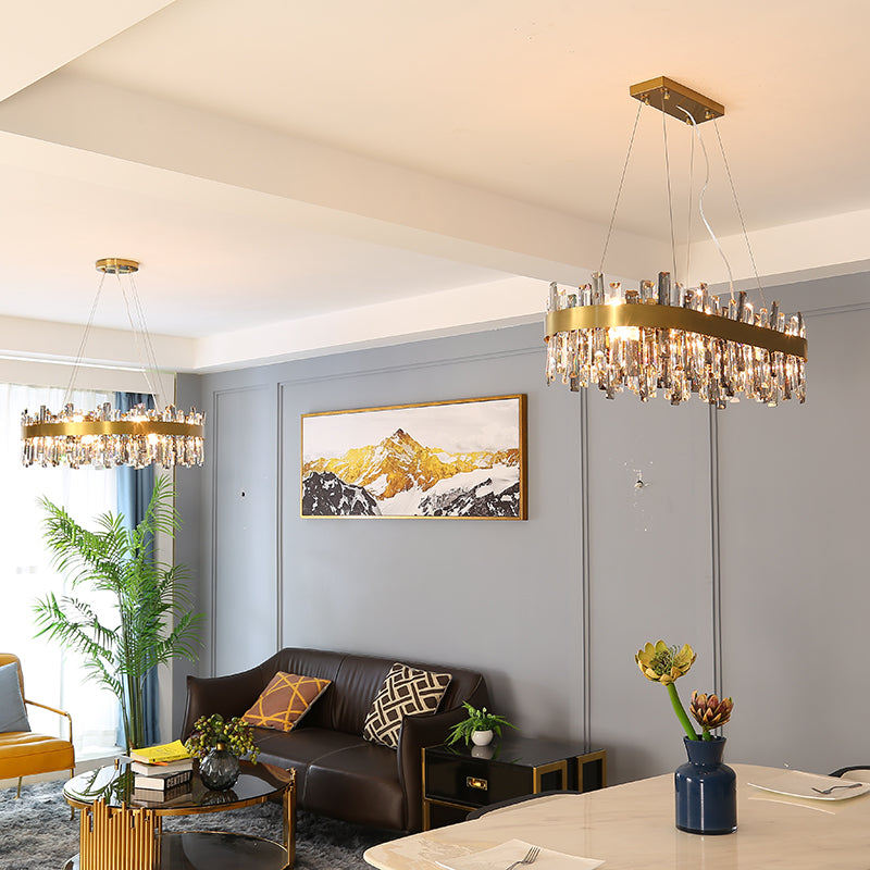 Stainless Steel Wire-Drawn Crystal Chandelier | 8-20 Lights, 50,000h, 1m Adjustable, 110-220V, 5 Sizes
