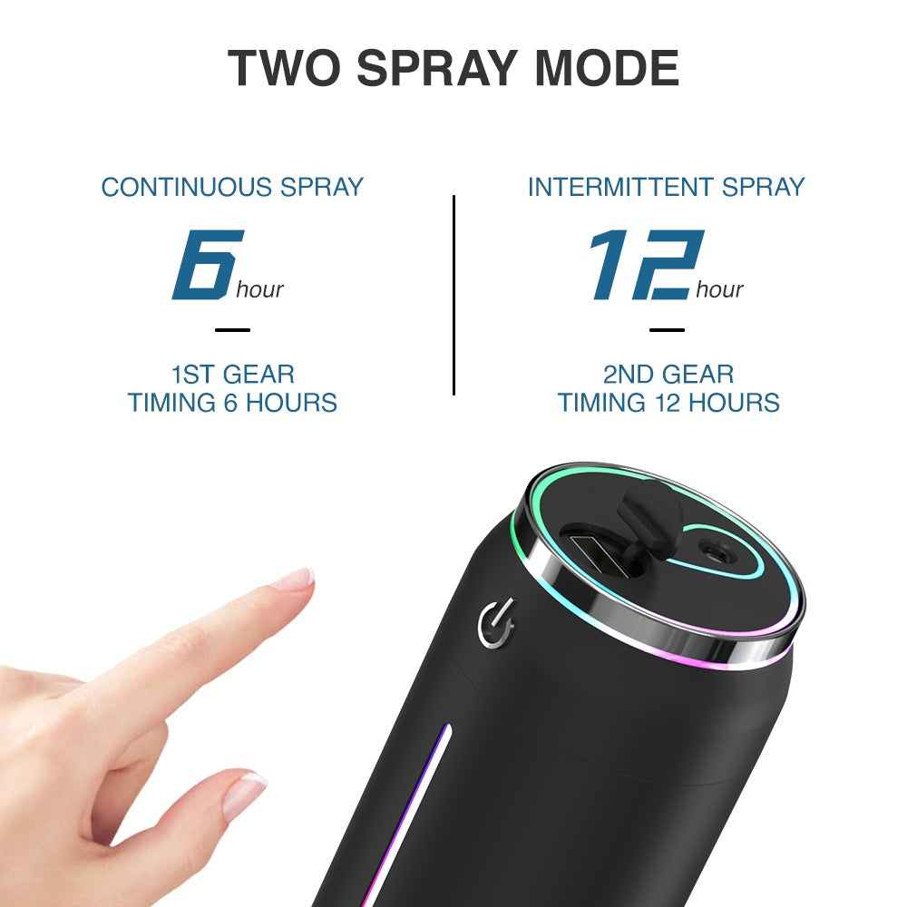 Car Humidifier | 220ml USB Aroma Diffuser | Mini Light & Fan | 2 Cotton Filters | ABS+PP | Black, Green & Pink