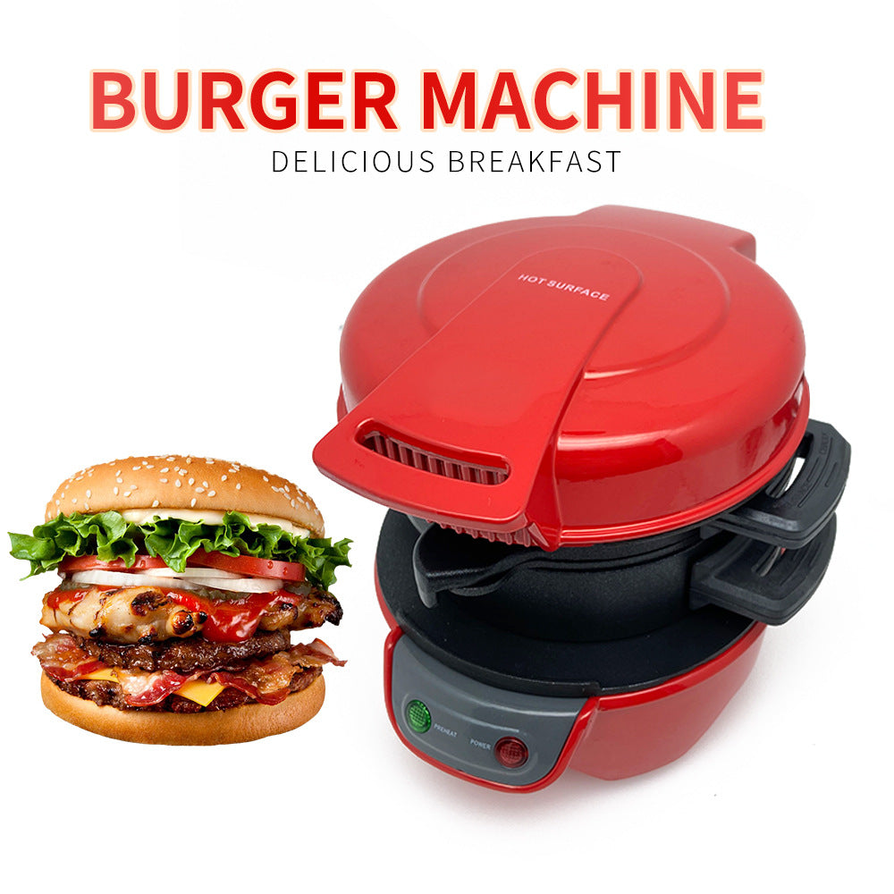 Multifunctional Breakfast Sandwich Maker | 750W | 220V | Toasts, Eggs, Pizza & Waffles | 2 Baking Trays | Mechanical | Bright Red, Orange & Silver | AU, EU, UK & US Plug