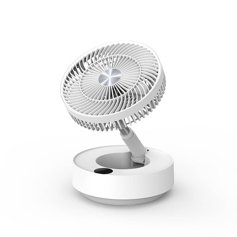Model 908 Telescopic Foldable Rechargeable Floor & Desktop Fan | 5-Speed, Magnetic Remote, Optional Humidifier, Green & White